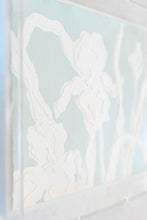Load image into Gallery viewer, Iris Bouquet in Sea Foam, Original Artwork by Kendal Blanchard, Southern artist, Southern art, Flower art, Botanical art, Textured art, Collaged art, Classic artwork, Timeless art, Blue and white artwork, Foliage artwork, Traditional artwork, Original artwork, Traditional home artwork, Painted flowers, Botanicals  Florals, Floral artwork, Coastal artwork
