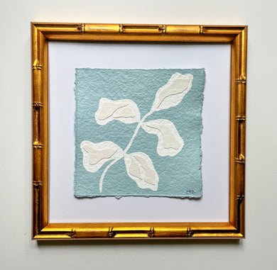 Blue Olive Branch, Original Artwork by Kendal Blanchard, Southern artist, Southern art, Flower art, Botanical art, Textured art, Collaged art, Classic artwork, Timeless art, Blue and white artwork, Foliage artwork, Traditional artwork, Original artwork, Traditional home artwork, Painted flowers, Botanicals  Florals, Floral artwork, Coastal artwork