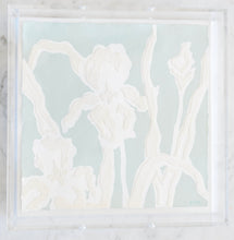 Load image into Gallery viewer, Iris Bouquet in Sea Foam, Original Artwork by Kendal Blanchard, Southern artist, Southern art, Flower art, Botanical art, Textured art, Collaged art, Classic artwork, Timeless art, Blue and white artwork, Foliage artwork, Traditional artwork, Original artwork, Traditional home artwork, Painted flowers, Botanicals  Florals, Floral artwork, Coastal artwork
