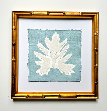 Blue Split Leaf, Original Artwork by Kendal Blanchard, Southern artist, Southern art, Flower art, Botanical art, Textured art, Collaged art, Classic artwork, Timeless art, Blue and white artwork, Foliage artwork, Traditional artwork, Original artwork, Traditional home artwork, Painted flowers, Botanicals  Florals, Floral artwork, Coastal artwork
