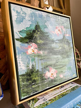 Load image into Gallery viewer, Water Lily Scene III, Original Artwork by Kendal Blanchard, Southern artist, Southern art, Flower art, Botanical art, Textured art, Collaged art, Classic artwork, Timeless art, Blue and white artwork, Foliage artwork, Traditional artwork, Original artwork, Traditional home artwork, Painted flowers, Botanicals  Florals, Floral artwork, Coastal artwork
