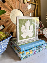 Load image into Gallery viewer, Fig Leaf in Green, Original Artwork by Kendal Blanchard, Southern artist, Southern art, Flower art, Botanical art, Textured art, Collaged art, Classic artwork, Timeless art, Blue and white artwork, Foliage artwork, Traditional artwork, Original artwork, Traditional home artwork, Painted flowers, Botanicals  Florals, Floral artwork, Coastal artwork

