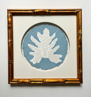 Blue Split Leaf (Framed), Original Artwork by Kendal Blanchard, Southern artist, Southern art, Flower art, Botanical art, Textured art, Collaged art, Classic artwork, Timeless art, Blue and white artwork, Foliage artwork, Traditional artwork, Original artwork, Traditional home artwork, Painted flowers, Botanicals  Florals, Floral artwork, Coastal artwork