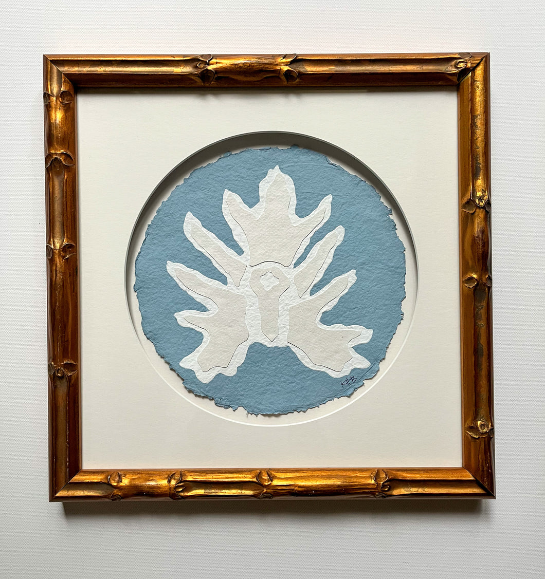 Blue Split Leaf (Framed), Original Artwork by Kendal Blanchard, Southern artist, Southern art, Flower art, Botanical art, Textured art, Collaged art, Classic artwork, Timeless art, Blue and white artwork, Foliage artwork, Traditional artwork, Original artwork, Traditional home artwork, Painted flowers, Botanicals  Florals, Floral artwork, Coastal artwork