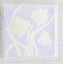 Load image into Gallery viewer, Parrot Tulips in Lavender, Original Artwork by Kendal Blanchard, Southern artist, Southern art, Flower art, Botanical art, Textured art, Collaged art, Classic artwork, Timeless art, Blue and white artwork, Foliage artwork, Traditional artwork, Original artwork, Traditional home artwork, Painted flowers, Botanicals  Florals, Floral artwork, Coastal artwork
