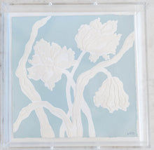 Load image into Gallery viewer, Parrot Tulips in Light Blue, Original Artwork by Kendal Blanchard, Southern artist, Southern art, Flower art, Botanical art, Textured art, Collaged art, Classic artwork, Timeless art, Blue and white artwork, Foliage artwork, Traditional artwork, Original artwork, Traditional home artwork, Painted flowers, Botanicals  Florals, Floral artwork, Coastal artwork
