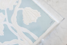 Load image into Gallery viewer, Parrot Tulips in Light Blue, Original Artwork by Kendal Blanchard, Southern artist, Southern art, Flower art, Botanical art, Textured art, Collaged art, Classic artwork, Timeless art, Blue and white artwork, Foliage artwork, Traditional artwork, Original artwork, Traditional home artwork, Painted flowers, Botanicals  Florals, Floral artwork, Coastal artwork
