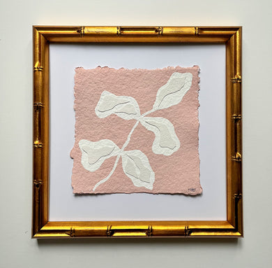 Pink Olive Branch, Original Artwork by Kendal Blanchard, Southern artist, Southern art, Flower art, Botanical art, Textured art, Collaged art, Classic artwork, Timeless art, Blue and white artwork, Foliage artwork, Traditional artwork, Original artwork, Traditional home artwork, Painted flowers, Botanicals  Florals, Floral artwork, Coastal artwork