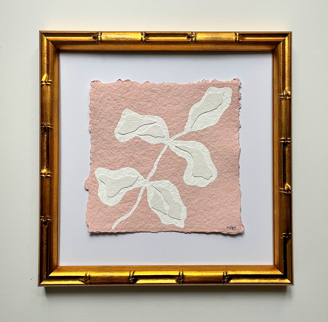 Pink Olive Branch, Original Artwork by Kendal Blanchard, Southern artist, Southern art, Flower art, Botanical art, Textured art, Collaged art, Classic artwork, Timeless art, Blue and white artwork, Foliage artwork, Traditional artwork, Original artwork, Traditional home artwork, Painted flowers, Botanicals  Florals, Floral artwork, Coastal artwork
