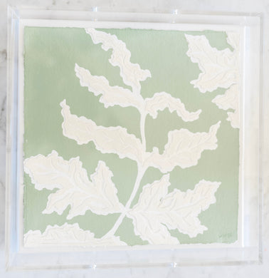 Frilly Fern In Moss II, Original Artwork by Kendal Blanchard, Southern artist, Southern art, Flower art, Botanical art, Textured art, Collaged art, Classic artwork, Timeless art, Blue and white artwork, Foliage artwork, Traditional artwork, Original artwork, Traditional home artwork, Painted flowers, Botanicals  Florals, Floral artwork, Coastal artwork